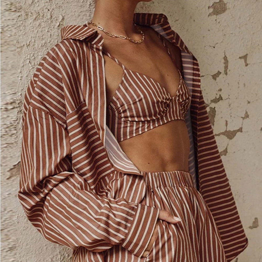 Satin Button Up And Matching Bralette Top - image 2